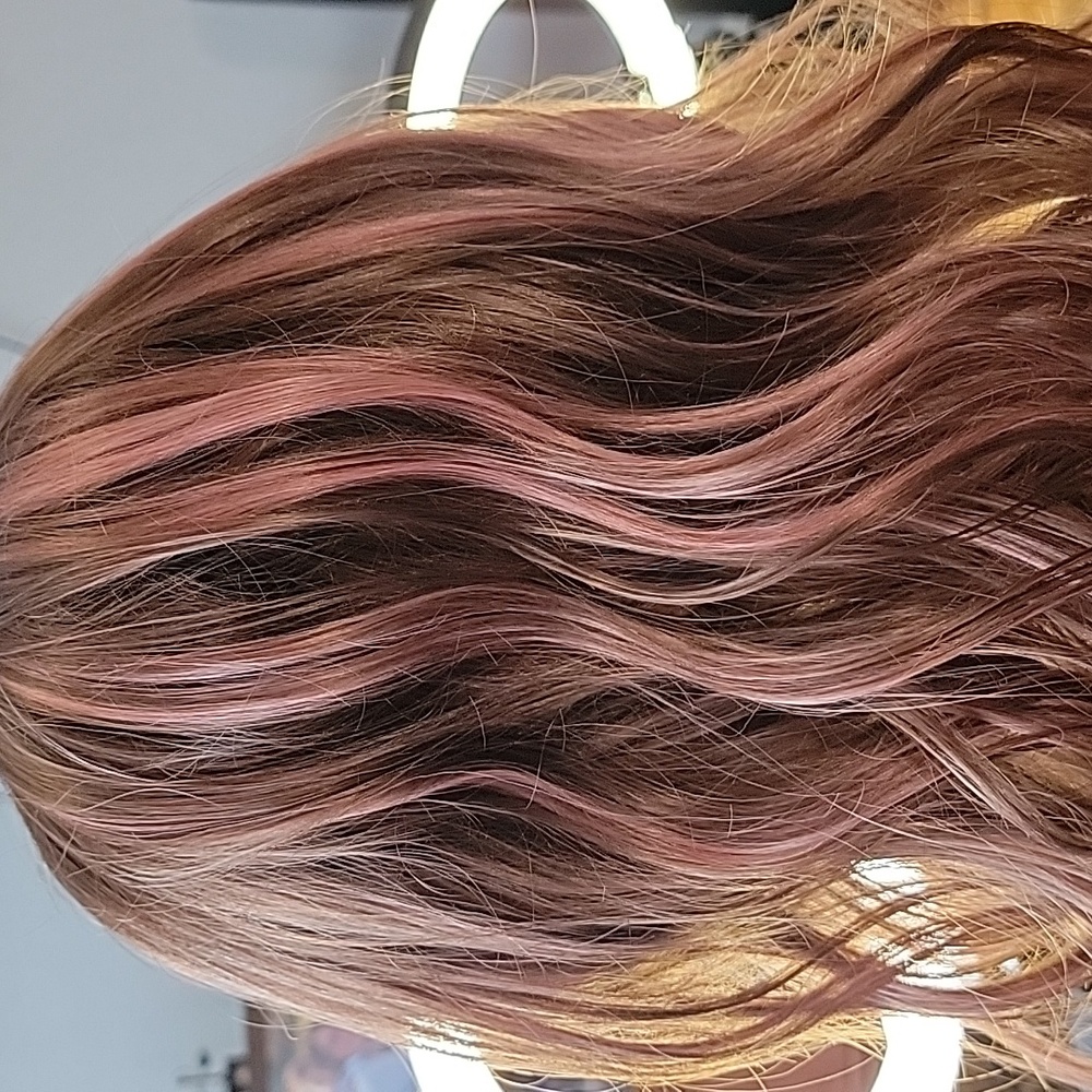 NWOT Nel's Lace Front Wavy Brown Wig with Pink Highlights - Picture 6 of 12